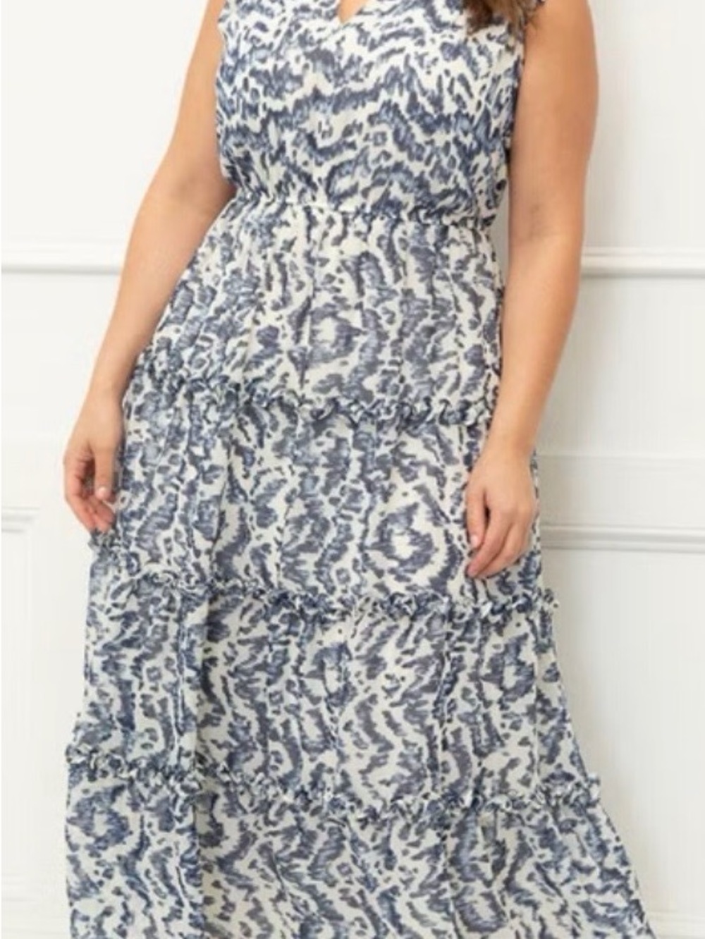 ELOQUII Elements Sleeveless Ruffle Trimmed ANIMAL IKAT BLUE Size 18 - Picture 4 of 13